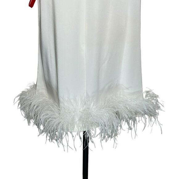 Mac Duggal 55804 White Feather Trim Mini Dress| Size 14 - Picture 8 of 9